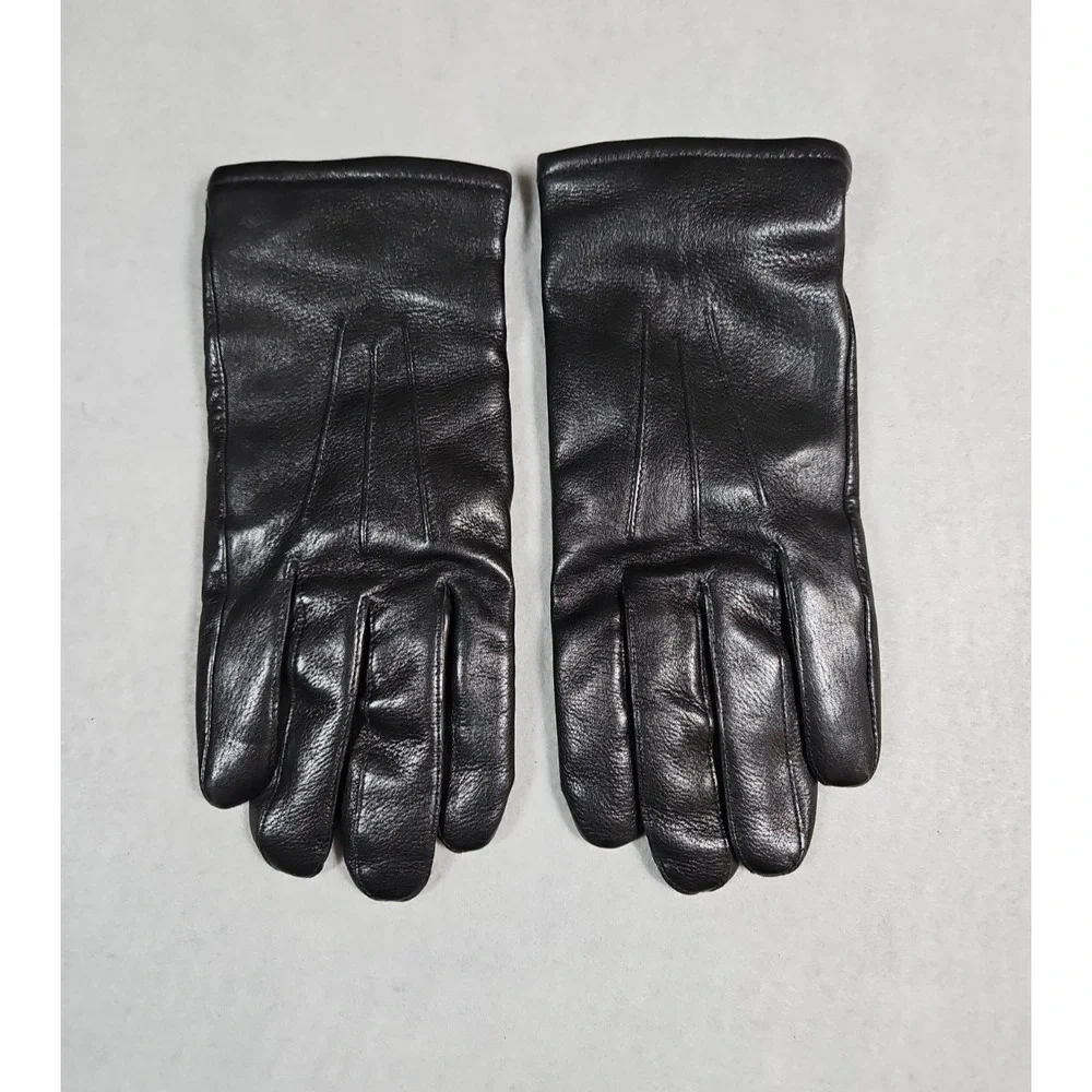 Wilsons Leather Womens Black Leather Cashmere Lined Gloves Size Large - Vintage